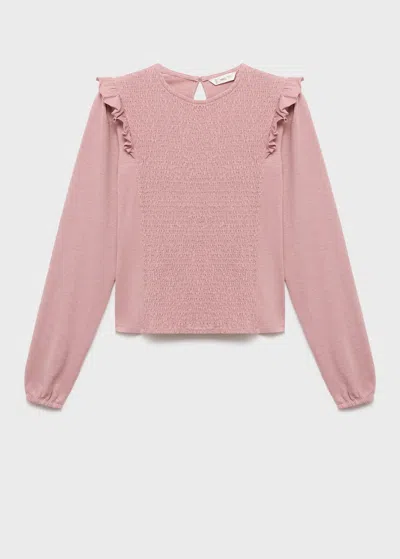 Mango Teen T-shirt Froncé À Volants Rose Pâle - Fille - L -  In Pink