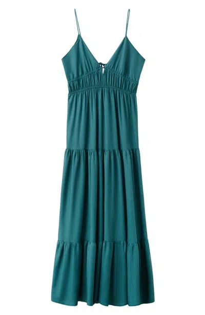 Mango Teen Tassel V-neck Maxi Dress In Green