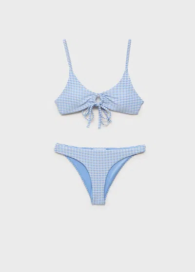 Mango Teen Textured Bow Bikini Sky Blue