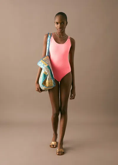 Mango Teen Maillot De Bain Texturé Corail - Fille - S -