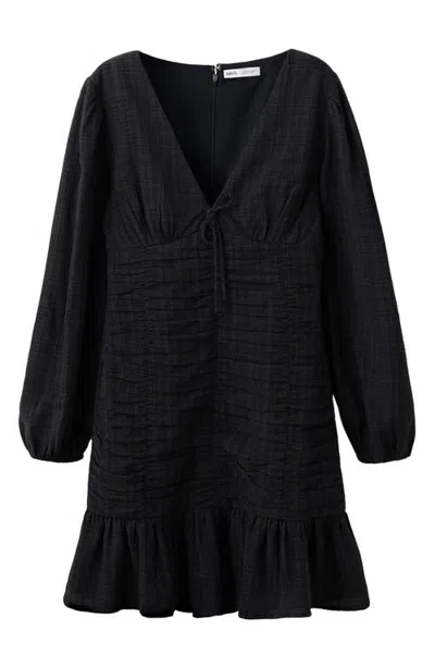 Mango Teen Textured V-neck Minidress In Black