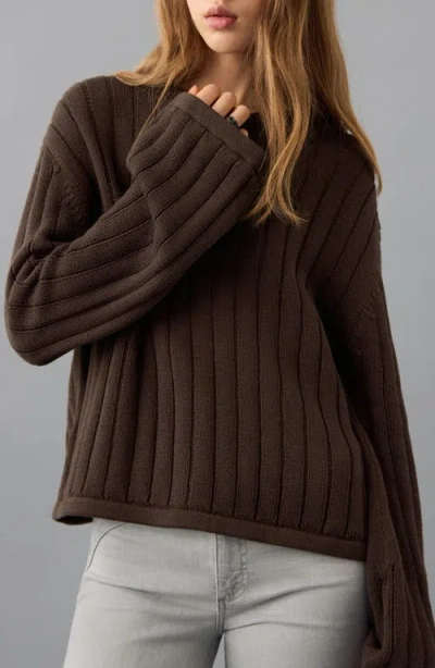 Mango Teen Tie Back Cotton Rib Sweater In Brown