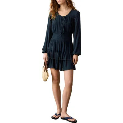 Mango Teen Tie Front Beaded Tiered Minidress In Blue