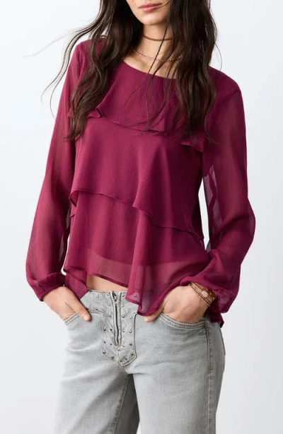 Mango Teen Tiered Long Sleeve Chiffon Top In Pink