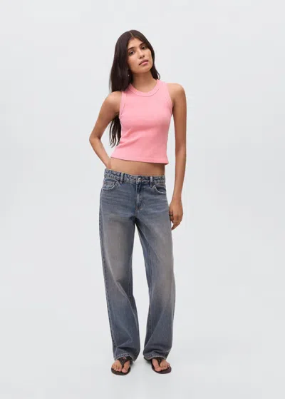 Mango Teen Ribbed Cotton-blend Top Pink
