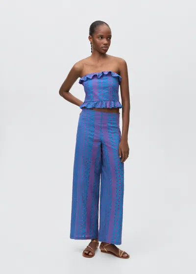Mango Teen Broderie Anglaise Panel Top Vibrant Blue