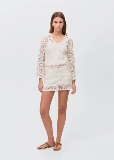 Mango Teen Robe Blanc Cassé - Fille - S -