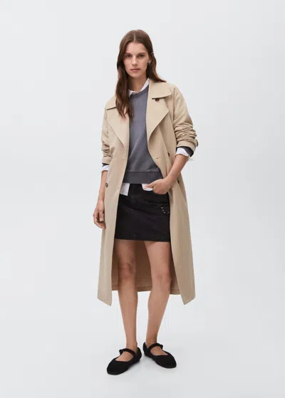 Mango Teen Classic Trench Coat With Belt Beige In Multi