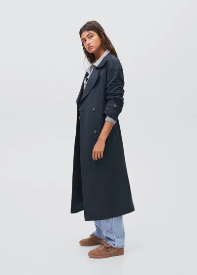 Mango Teen Classic Trench Coat With Belt Navy In Multi