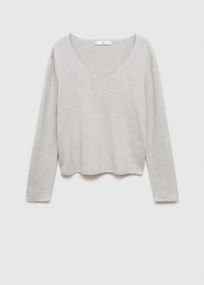 Mango Teen V-neck Jumper Light Heather Grey