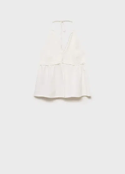 Mango Teen V-neck Top Off White