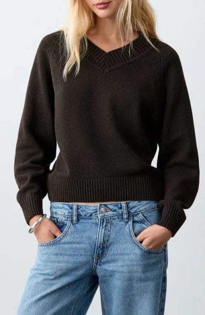 Mango Teen V-neck Knit Sweater In Black