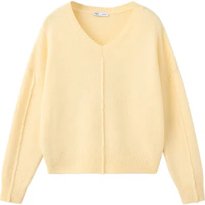 Mango Teen V-neck Seam Detail Sweater In Yellow