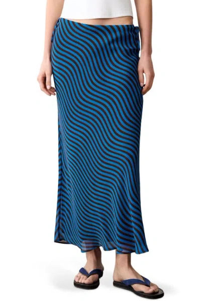 Mango Teen Wave Print Midi Skirt In Blue