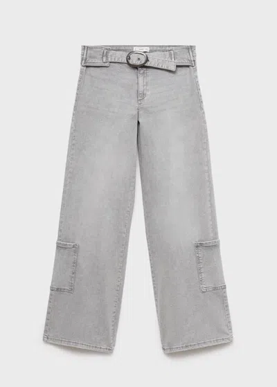 Mango Teen Wide-leg Jeans With Buckle Denim Grey In Gray