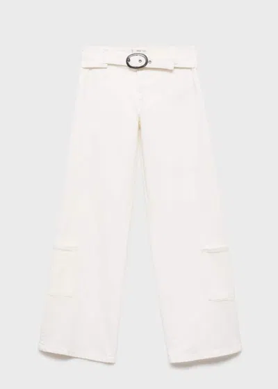 Mango Teen Wide-leg Jeans With Buckle Off White