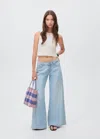 Mango Teen Wide-leg Jeans With Seam Detail Light Blue