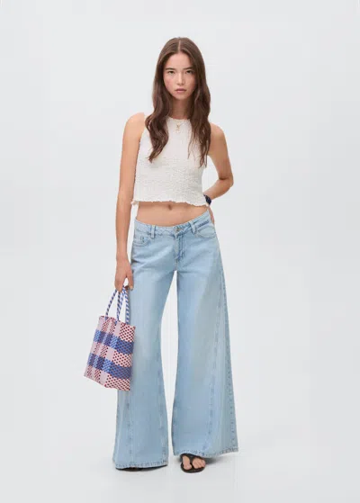 Mango Teen Wide-leg Jeans With Seam Detail Light Blue