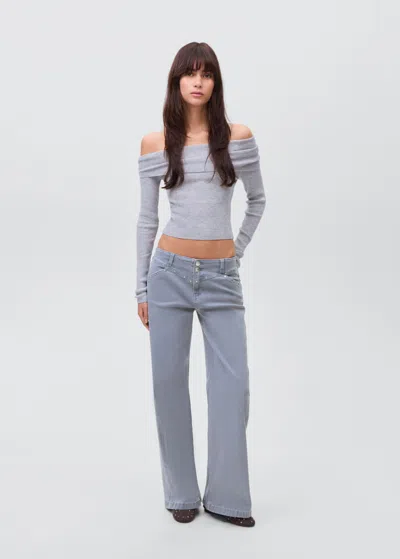 Mango Teen Wide Leg Jeans With Studs Blue
