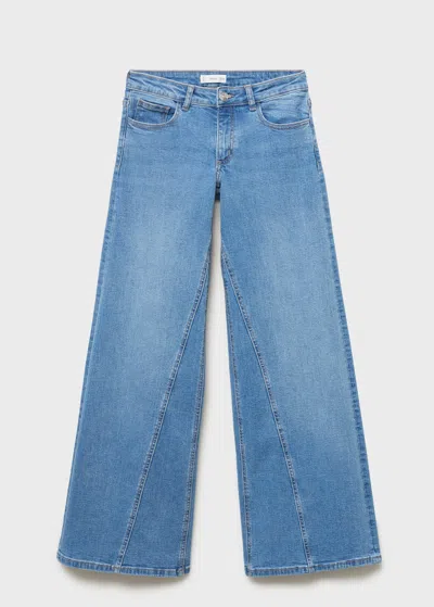 Mango Teen Wideleg Jeans With Seam Detail Light Blue