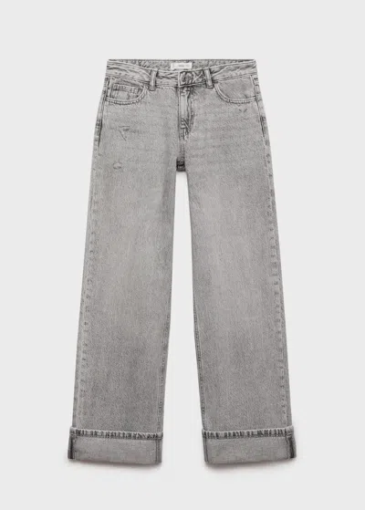 Mango Teen Jean Wideleg À Revers Gris Denim - Fille - Xl -