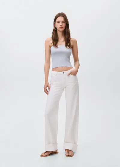 Mango Teen Wideleg Jeans With Turned-up Hem Off White