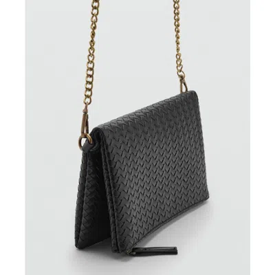Mango Teen Woven Faux Leather Envelope Crossbody Bag In Black