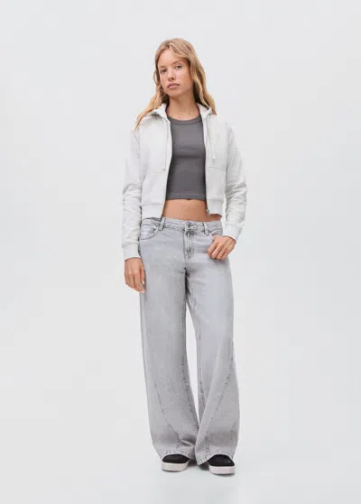 Mango Teen Zipped Hoodie Light Heather Grey In Gray