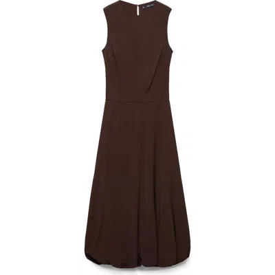 Mango Terra Puffed Hem Midi Dress In Chocolate