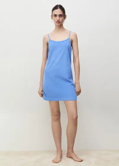 Mango Robe Coton Éponge Bleu - Femme - L -