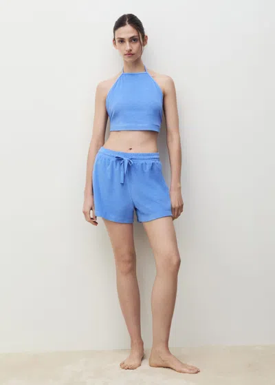 Mango Pantalon Coton Éponge Bleu - Femme - M -