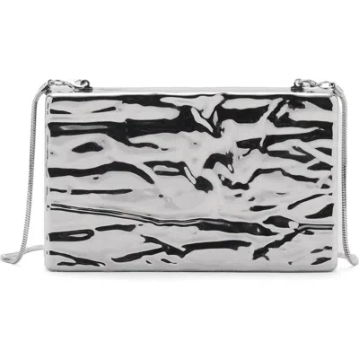 Mango Textered Metal Clutch In Silver