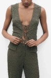 Mango Texture Bow Sleeveless Top In Gray
