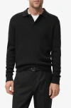 Mango Texture Long Sleeve Polo In Black