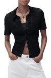 Mango Texture Polo Cardigan In Black
