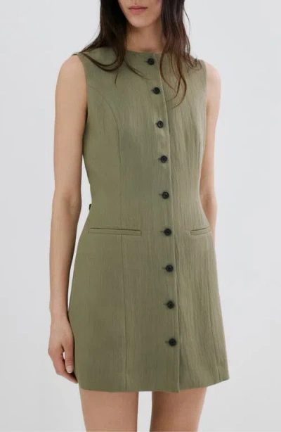 Mango Texture Sleeveless Button Minidress In Green
