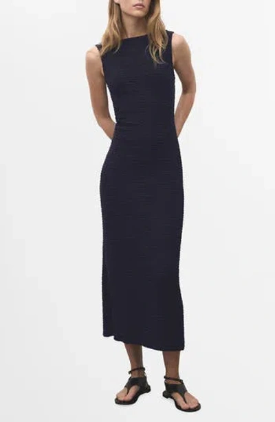 Mango Texture Sleeveless Maxi Dress In Blue