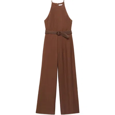 MANGO MANGO TEXTURE SLEEVELESS WIDE LEG JUMPSUIT