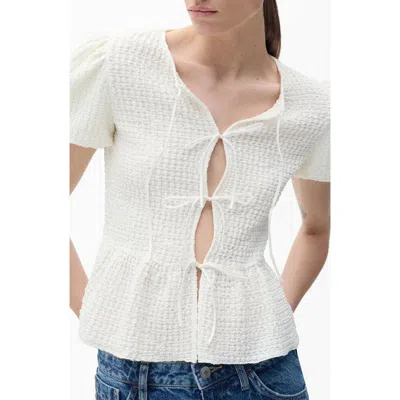 Mango Texture Tie Front Peplum Top