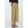 Mango Textured Ankle Wide Leg Pants In Khaki Green