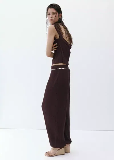 Mango Textured Baggy Pants In Brown