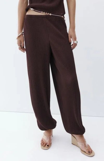 Mango Textured Baggy Pants In Brown