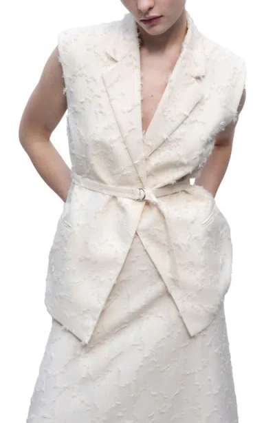 Mango Textured Belted Vest In Off White