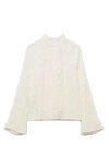 Mango Textured Bow Bell Sleeve Top In White