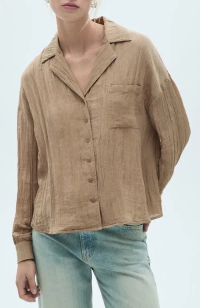 Mango Textured Button-up Shirt In Brown