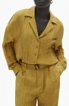 Mango Textured Button-up Shirt In Mustard