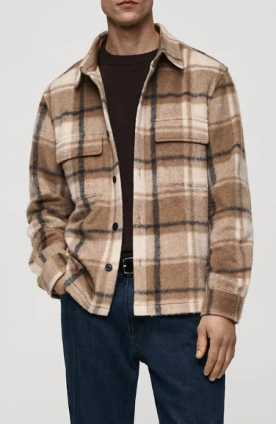 Mango Textured Check Flannel Overshirt In Beige