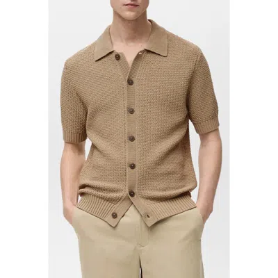 Mango Textured Cotton Blend Button-up Shirt In Beige