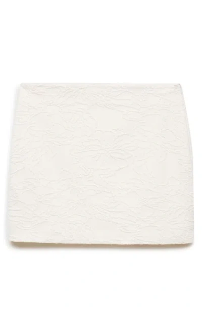 Mango Textured Cotton Blend Miniskirt In Ecru