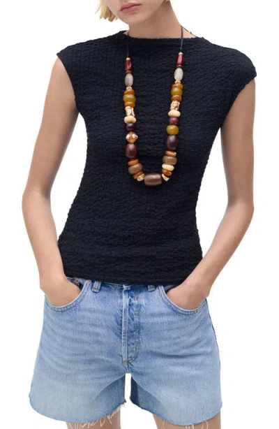 MANGO MANGO TEXTURED COTTON BLEND TOP